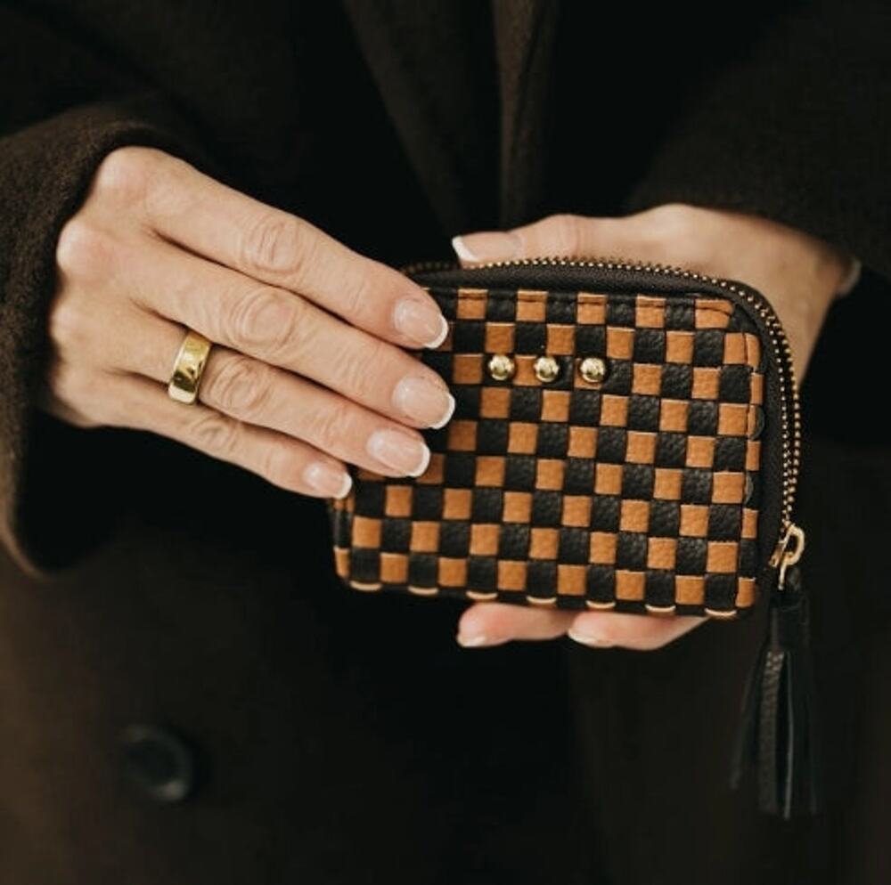 Wynona Woven Card Wallet – Dark Brown & Brown Coffee Check